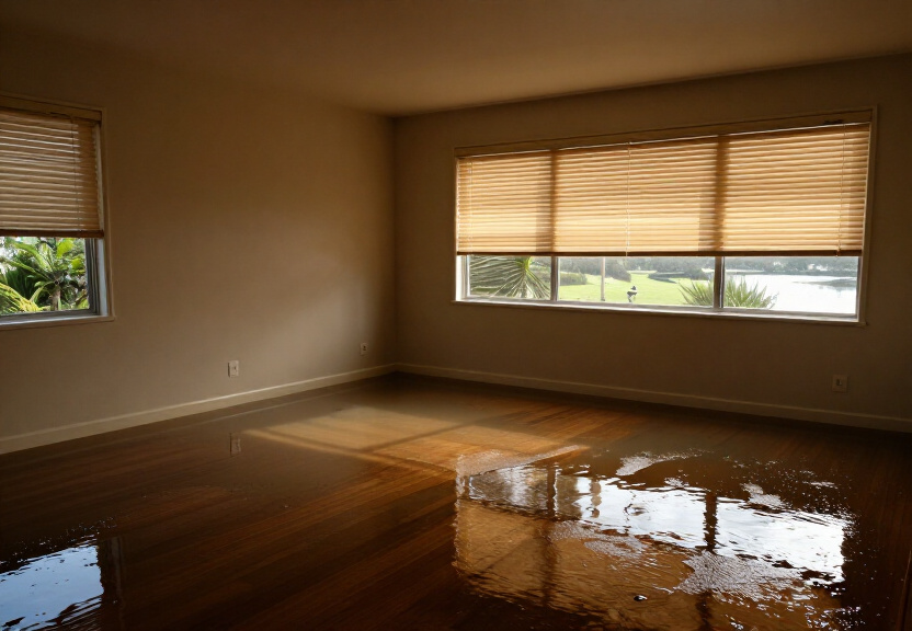 Water-damaged subfloor in Dural property before drying